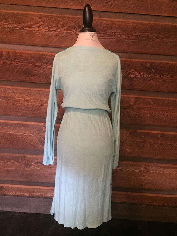 Vintage 1970's Terry Towel Summer dress, teal Wome