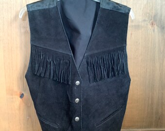 Vintage Vest, Western Suede Fringe Vest, Black fringe vest, Vintage Vest, Western Vest, Black Vest, Vintage Clothing, Western Clothing