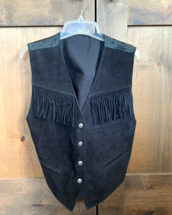 Vintage Vest, Western Suede Fringe Vest, Black fri