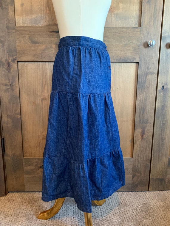 Vintage Denim Blue Skirt | Tiered Long Skirt | We… - image 3