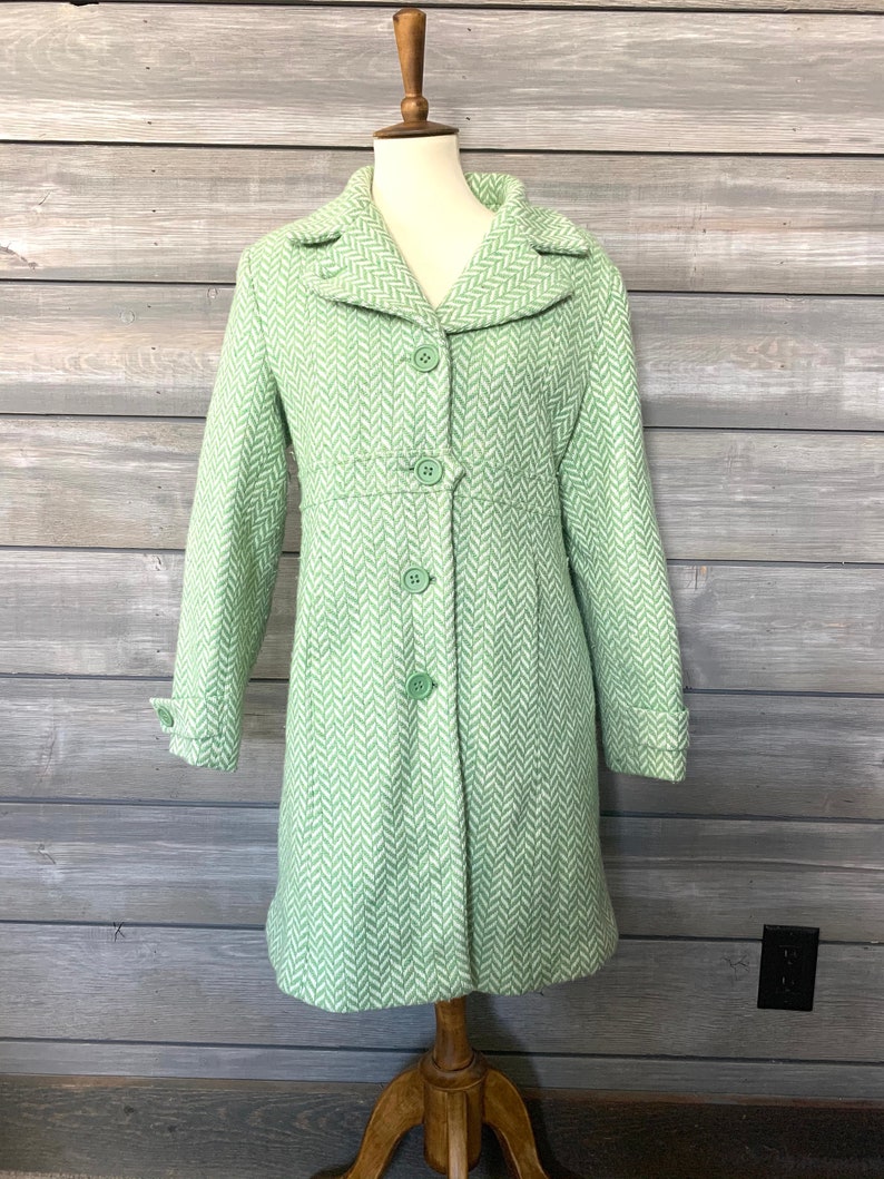 Vintage Wool Coat KC Collections Vintage Clothing Mod Jacket Long Peacoat Wool Coat Green Winter Coat Vintage Coat Lined image 1