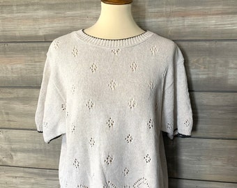 Vintage Alfred Dunner Sweater | 1980's Cream Sweater Vintage  | Vintage Clothing | Thrifted Sweater  | Knit Sweater | Thrifted Clothing | L