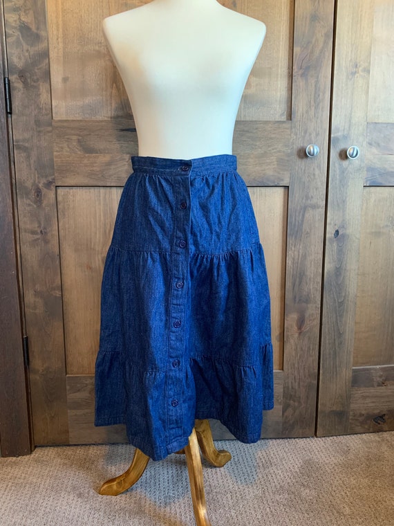 Vintage Denim Blue Skirt | Tiered Long Skirt | We… - image 1