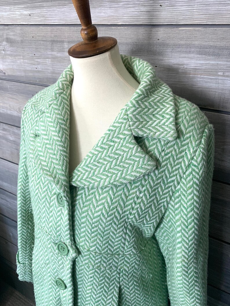 Vintage Wool Coat KC Collections Vintage Clothing Mod Jacket Long Peacoat Wool Coat Green Winter Coat Vintage Coat Lined image 3