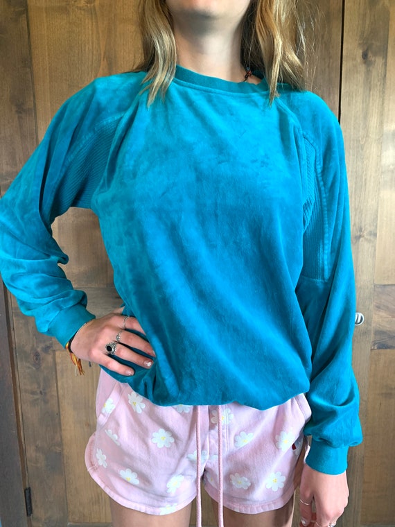 Vintage Velour Sweater | Turquoise Pullover Sweat
