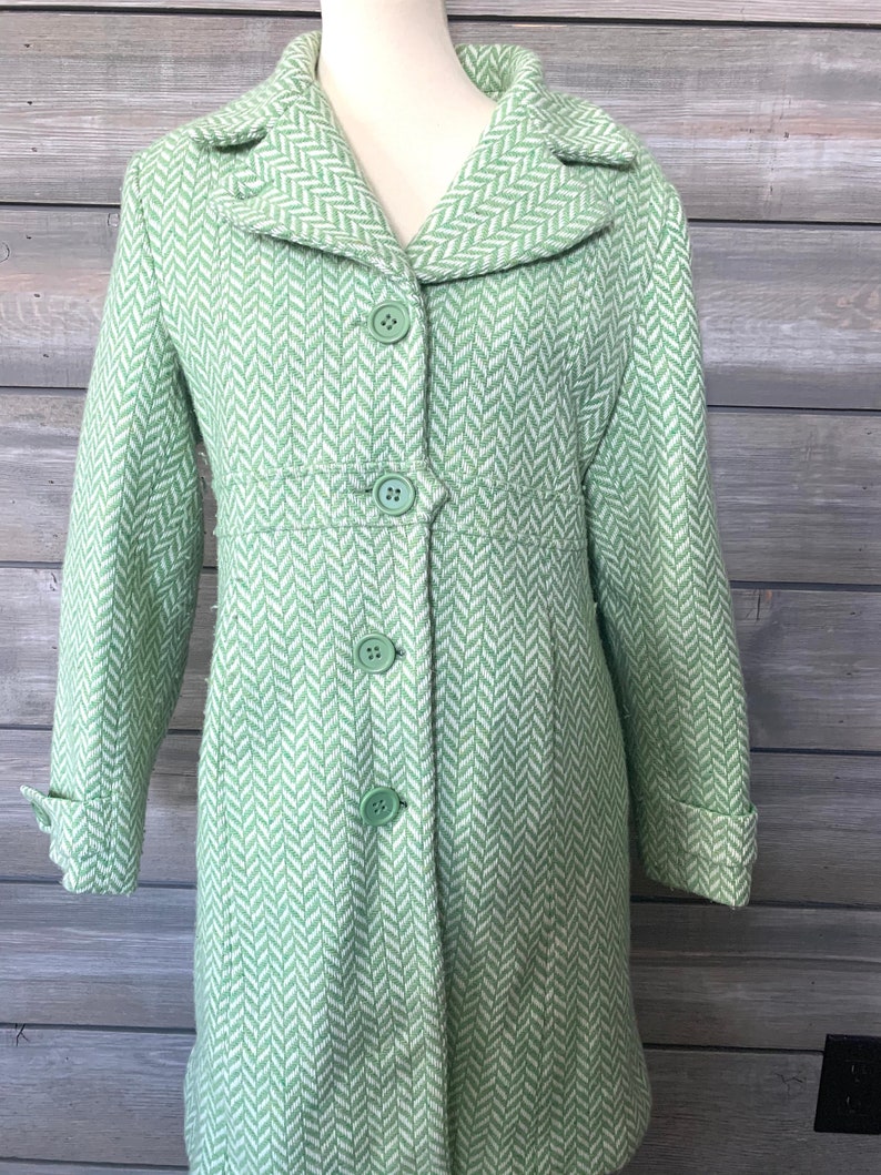 Vintage Wool Coat KC Collections Vintage Clothing Mod Jacket Long Peacoat Wool Coat Green Winter Coat Vintage Coat Lined image 2