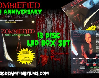 Zombiefied - 10.º aniversario 13 DVD LED SCREAMBOX - Películas Screamtime nuevas y selladas