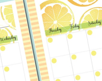 LEMONS Vertical Column Week & Month Calendar - UNDATED, Both Monday week start and Sunday week start options for Happy Planner: