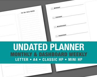DIGITAL PLANNER Minimalist Dashboard, Weekly & Monthly Planner • 4 Sizes: A4 • Letter • Classic Happy Planner • Mini Happy Planner
