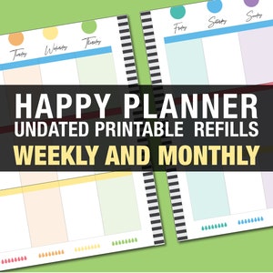 Colorful Rainbow Bright Printable Planner Refills, Weekly / Monthly (BUNDLE OF SIZES: Classic Happy Planner, Letter and A4)