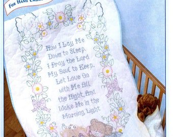Now I Lay Me Down To Sleep Crib Quilt Top *Stamped Cross Stitch & Embroidery Fabric Panel* From: Jack Dempsey Needle Art