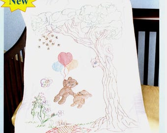 Honey Bear *Embroidery Fabric Panel-Pre-Stamped for Cross Stitch* From: Jack Dempsey Needle Art