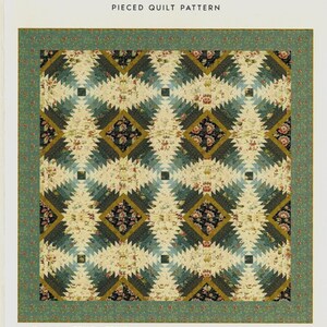 May include: A quilt pattern titled "Pineapple Dahlia" by Laundry Basket Quilts. The quilt design features a repeating pattern of diamond shapes in cream, teal, and black floral fabrics. The quilt size is 70.5 inches by 70.5 inches.