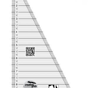 May include: A white and gray quilting ruler with black markings. The ruler is shaped like a triangle and has a QR code and the text "Perfect Rectangle" and "Designed by Karen Montgomery".