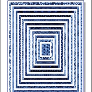 May include: A quilting pattern called "Spellbound" by Debbie Maddy for Calico Carriage Quilt Designs. The pattern is a jelly roll friendly design for an oversized couch/accent quilt measuring 64 inches by 83 inches or a lap quilt measuring 40 inches by 60 inches. The pattern features a blue and white design with a series of concentric squares.