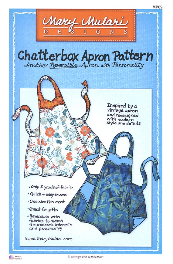 Chatterbox Apron Pattern *A Reversible Apron With Personality!* From: Mary Mulari Designs