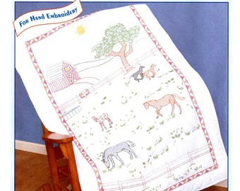 Field of Horses * Lap Quilt Top *Hand-Embroidery Fabric Panel-Pre-Stamped for Cross Stitch* From: Jack Dempsey Needle Art