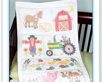 Barn Crib Quilt Top *Stamped Cross Stitch & Embroidery Fabric Panel* From: Jack Dempsey Needle Art