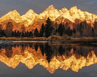 Moon Over the Tetons - Large Fabric Panel *33in x 12.25in* From: Focus on Fabric