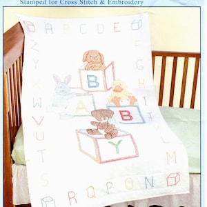 Baby Blocks Crib Quilt Top *Stamped Cross Stitch & Embroidery Fabric Panel* From: Jack Dempsey Needle Art