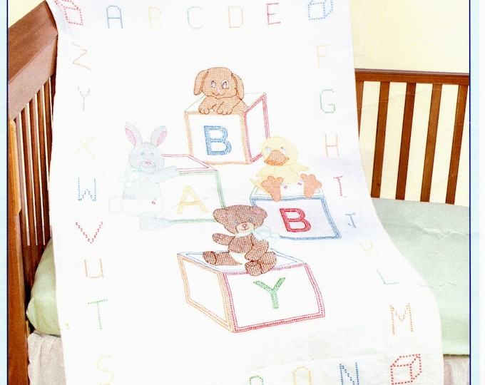 Featured listing image: Baby Blocks Crib Quilt Top *Stamped Cross Stitch & Embroidery Fabric Panel* From: Jack Dempsey Needle Art