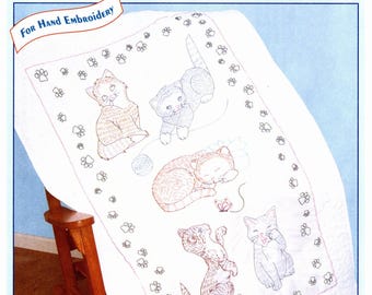 Kitty Cats Crib Quilt Top *Stamped Cross Stitch & Embroidery Fabric Panel* From: Jack Dempsey Needle Art