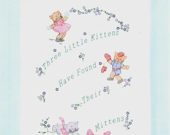 Three Little Kittens Crib Quilt Top *Stamped Cross Stitch + Embroidery Fabric Panel* From: Jack Dempsey Needle Art