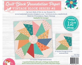 Vintage Sunburst 12 inch Quilt Block - Foundation Paper  By: It's Sew Emma  ISE-7010