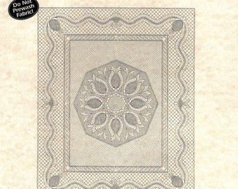 Pre-Printed Wholecloth Quilt Top "Feathered Pineapple" in NATURAL Muslin * Kit - Includes Fabric + Binding* By: Holice Turnbow for Benartex