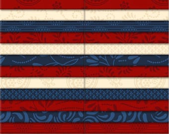 Old Glory 40 Karat Gems *Jelly Roll - 40 Strips* (Red, Cream & Blue) From: Wilmington Prints