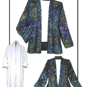 May include: Image features three swing-style jackets and coats. Two jackets have a colorful floral pattern in blue, green, and purple. The third is a white coat. Text reads "Swing-Style Sensations Jackets / Coats" and "SIZES: 8-28".