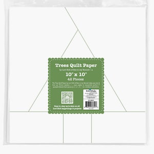 May include: A package of 42 white 10-inch by 10-inch quilt paper squares for making quilt blocks. The package has a green label with the text "Trees Quilt Paper by Lori Holt of Bee in my Bonnet" and a QR code.