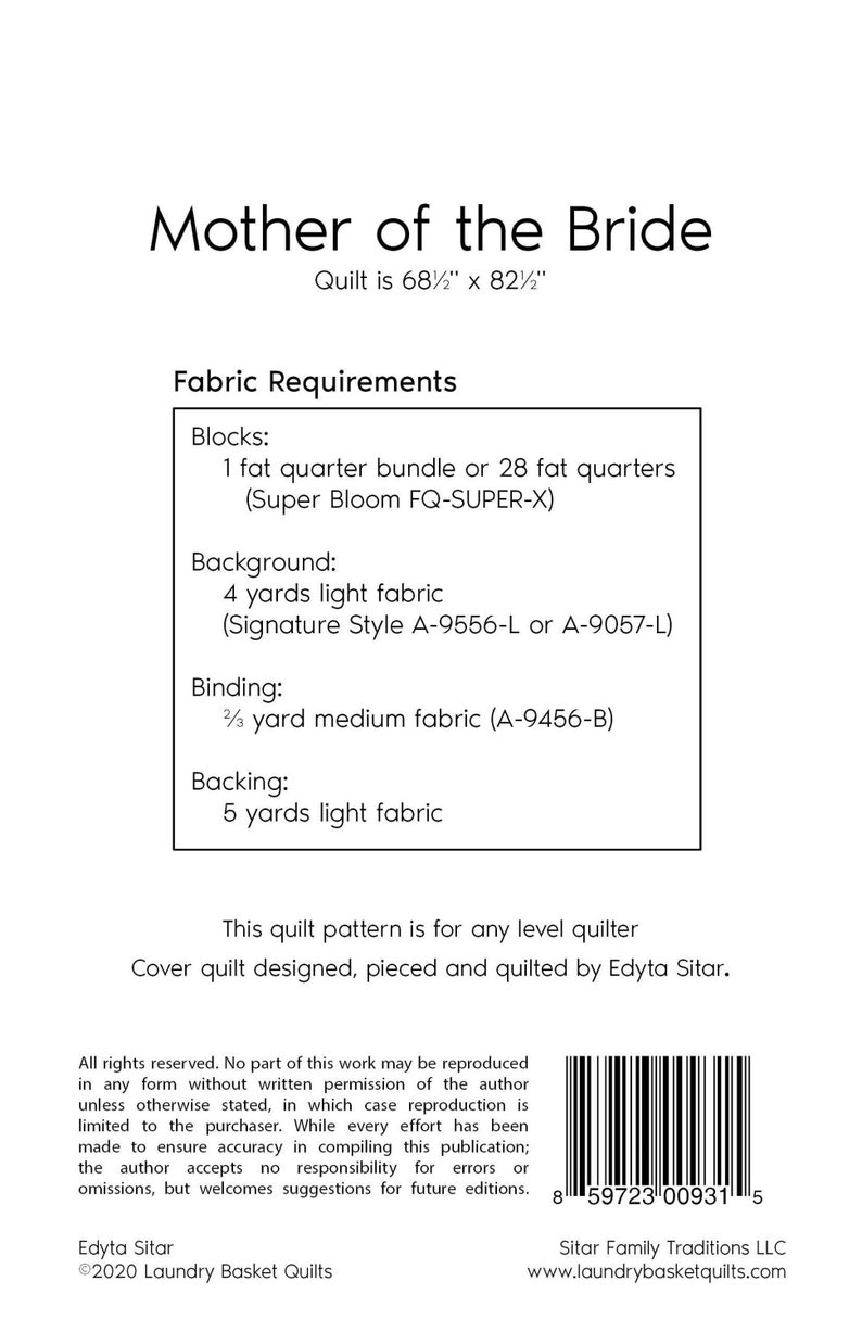 Mother of the Bride - Pieced Quilt Pattern By: Edyta Sitar Laundry ...