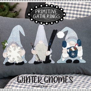 Winter Gnomes *Wool Applique Pillow Sewing Pattern* From: Primitive Gatherings