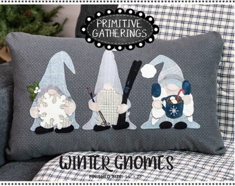 Winter Gnomes *Wool Applique Pillow Sewing Pattern* From: Primitive Gatherings