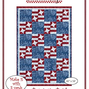 May include: A patriotic quilt pattern featuring a red, white, and blue design. The quilt measures 40 x 58 inches and features a star and stripe pattern. The text "Patriotic Pride" is displayed at the bottom. The Fabric Cafe logo is at the top.
