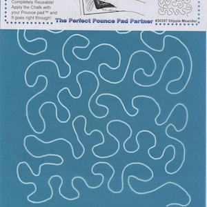 May include: A blue quilting stencil with a white design of a stipple meander pattern. The stencil is labeled "#30397 Stipple Meander" and "The Perfect Pounce Pad Partner".