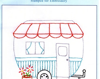 Happy Camper 9 Inch Quilt Blocks  *Stamped for Cross Stitch & Embroidery* From: Jack Dempsey Needle Art