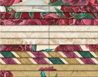 Crimson Blooms * 40 Karat Crystals * 2.5" Strips/Jelly Roll - 40 Strips* By:  Beth Grove for Wilmington Prints