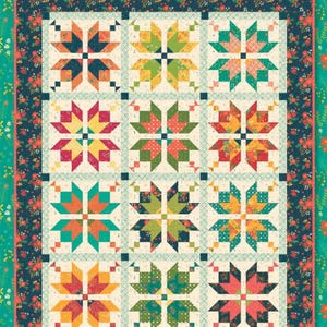 May include: A colorful quilt pattern titled "Aster" with a floral border. The quilt features a grid of star-like blocks in shades of orange, green, yellow, and red. The text "Anka's Treasures" is visible at the bottom.