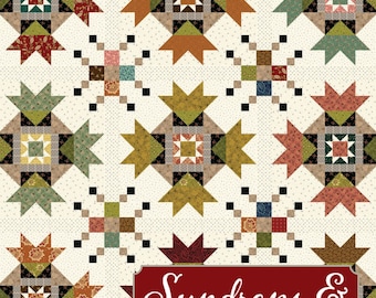 Sundrops & Starflowers * Pieced Quilt Pattern * Log Cabin and Stars *  By Kim Diehl  For It's Sew Emma  ISE-278