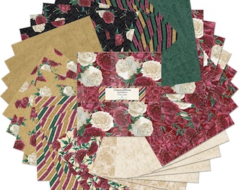 Crimson Blooms * 10 Karat Gems *Layer Cake (10x10) - 42 Pieces* By: Beth Grove For Wilmington Prints