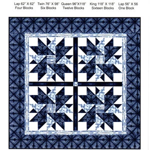 May include: A quilting pattern for a Zen quilt with a blue and white color scheme. The pattern includes instructions for making a lap quilt, twin quilt, queen quilt, king quilt, and a smaller lap quilt. The pattern is titled "Zen" and is by Debbie Maddy of Calico Carriage Quilt Designs.