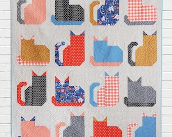 Kitty Cats *Pieced Quilt Pattern - Fat Quarter Friendly* From: Cluck Cluck Sew