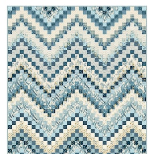 May include: A quilt pattern called "Ocean Tide" with a blue and white chevron design. The quilt is 70 1/2 inches by 78 1/2 inches. Laundry Basket Quilts LBQ-1613-P