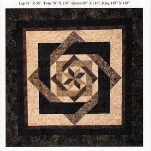 May include: A quilt pattern called "Labyrinth" with a brown, tan, and black geometric design. The pattern is designed by Debbie Maddy for Calico Carriage Quilt Designs. The pattern includes instructions for making a lap quilt, twin quilt, queen quilt, and king quilt.