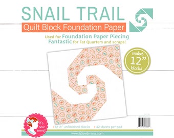 Snail Trail Quilt Block Foundation Paper (12 in Finished-Fat Quarter & Scrap Friendly) By: It's Sew Emma  ISE-791