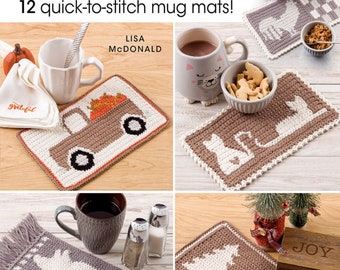 Farmhouse Mug mats*12 Quick-To-Stitch Crochet Mug Mats* ~ By: Annie's