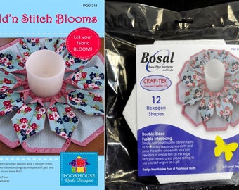 Fold'n Stitch Blooms *Table Center Piece - Sewing Pattern and/or Bosal Hexagon Interfacing* From: Poorhouse Quilt Designs