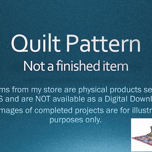 May include: Quilt pattern for a teddy bear sitting on a quilt. The quilt is red, white, and blue with a star pattern. The text "Quilt Pattern" and "Not a finished item" is displayed on a blue background.